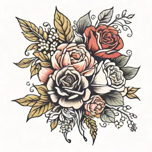 flower bouquet tattoo with August , November and January  tattoo design idea