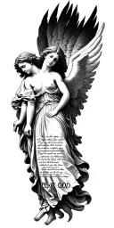 "Fear God" give me an all black tattoo of angels on the back of my forearm and a bible verse on my forearm that would suit a black  tattoo design idea