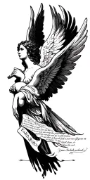 "Fear God" give me an all black tattoo of angels on the back of my forearm and a bible verse on my forearm that would suit a black  tattoo design idea