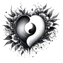 Ying Yang in the form of a heart and mind tattoo design idea