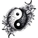 Ying Yang in the form of a heart and mind tattoo design idea