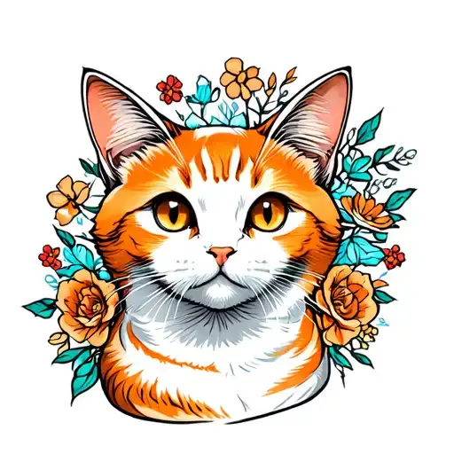 white and orange cat tattoo design idea