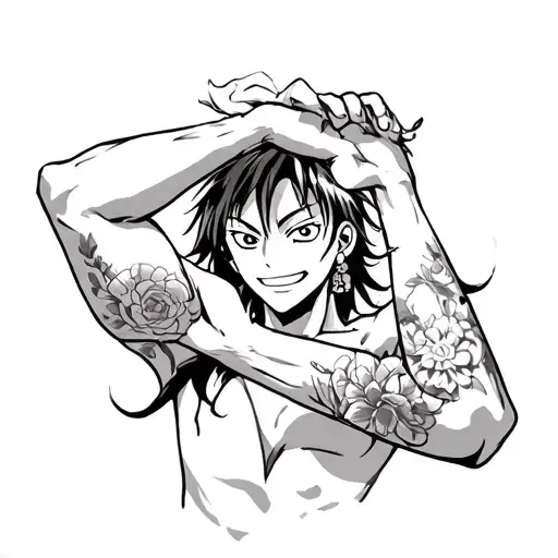 inner bicep sleeve featuring one piece anime tattoo design idea