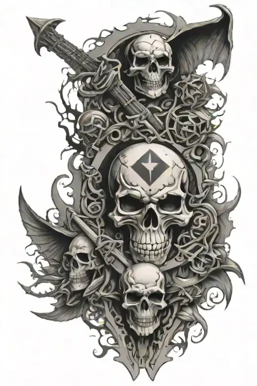 half Sleeve including the steelers and metallica with the a7x deathbat in the middle.  tattoo design idea