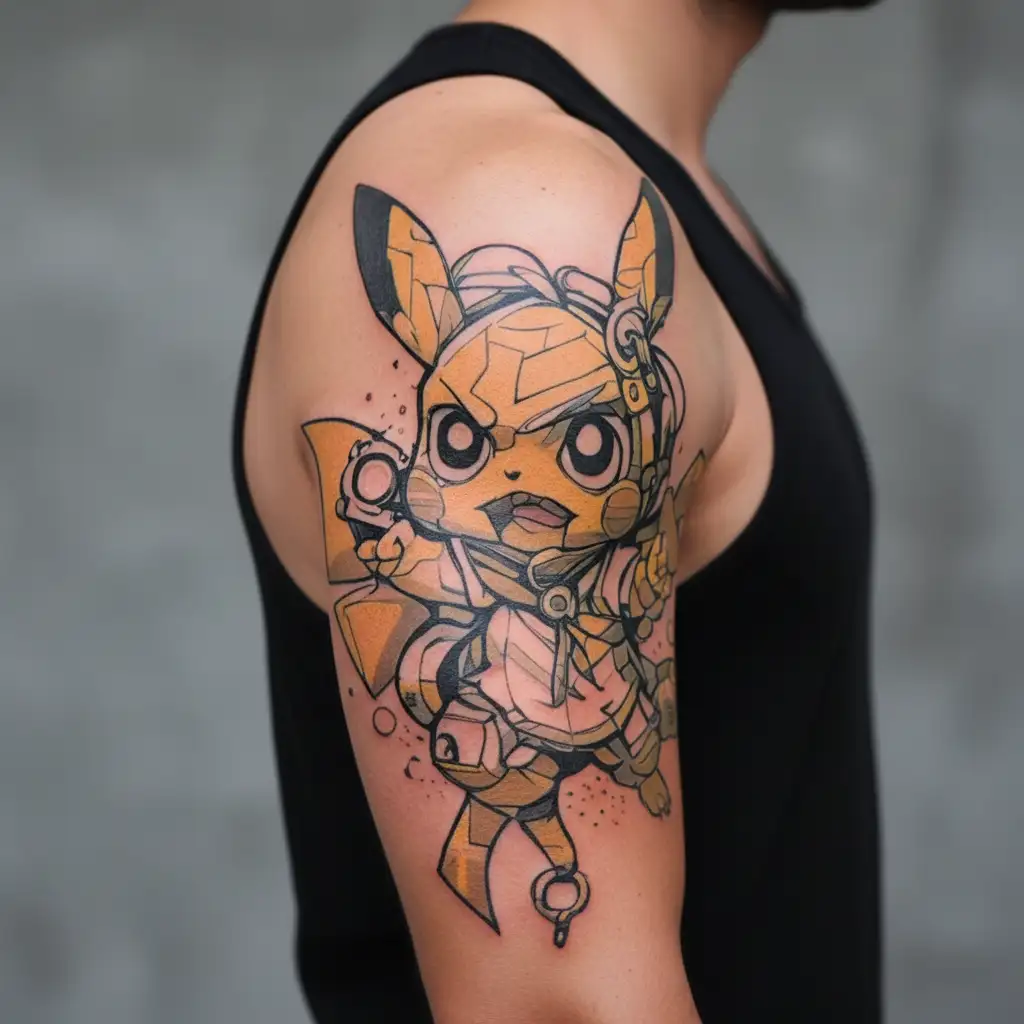 cute pikachu no background big eyes tattoo design idea