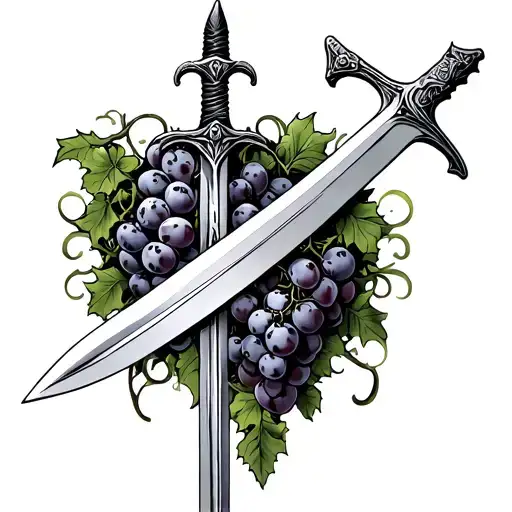 sword with grape vines wrapped tattoo design idea