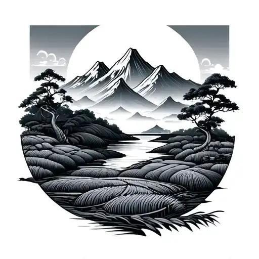 Front armsymbols of Icheon.mountains, rivers, rice fields, rice farming, rice, hot spring and ceramics. tattoo design idea