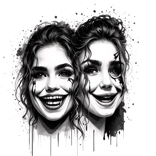 realistic smile now cry later faces tattoo design idea