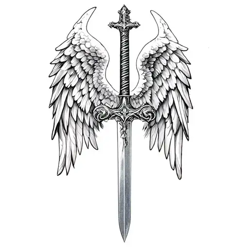 st michael sword one angel wing tattoo design idea