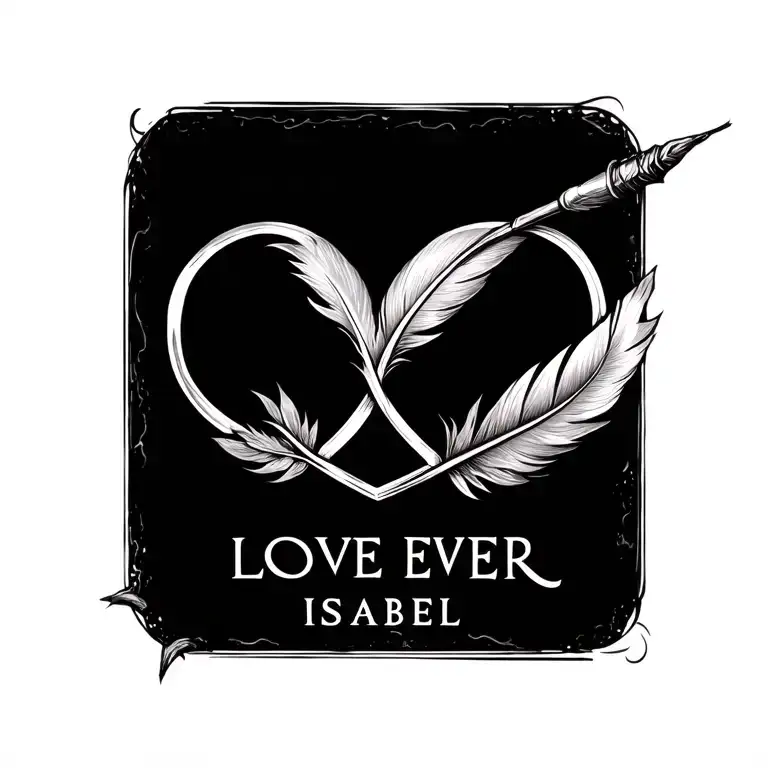 QUILL WITH INFINITY SIGN HEART CARDIO GRAM WORDS LOVE FOR EVER ISABEL tattoo design idea