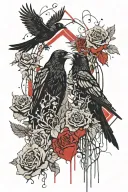 lovers tarot card, with crows and roses and vines and thorns and gothic looking  tattoo design idea