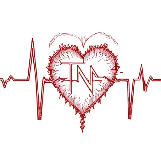 heartbeat line with letters TNT and heart  tattoo design idea