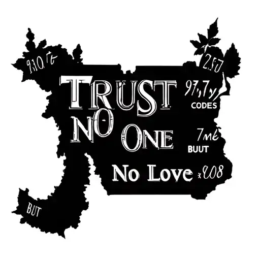 Trust No One but city codes 910. 757, 256, 808, No Love tattoo design idea
