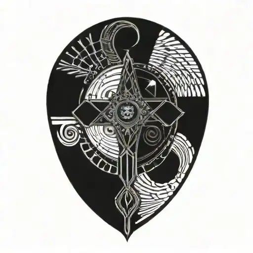  black rose ankh eye feathers  tattoo design idea