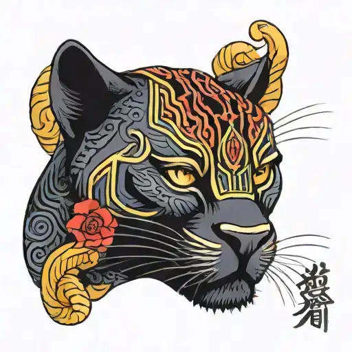 Black panther head in color tattoo design idea