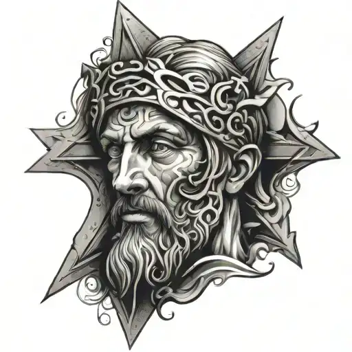 face of god in a christian cross tattoo design idea