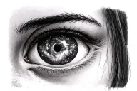 young girl with one galaxy eye socket, alien third eye tattoo design idea