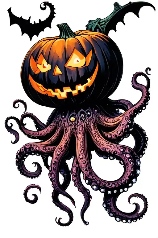 jack o lantern, tentacles, eldritch, deep space tattoo design idea