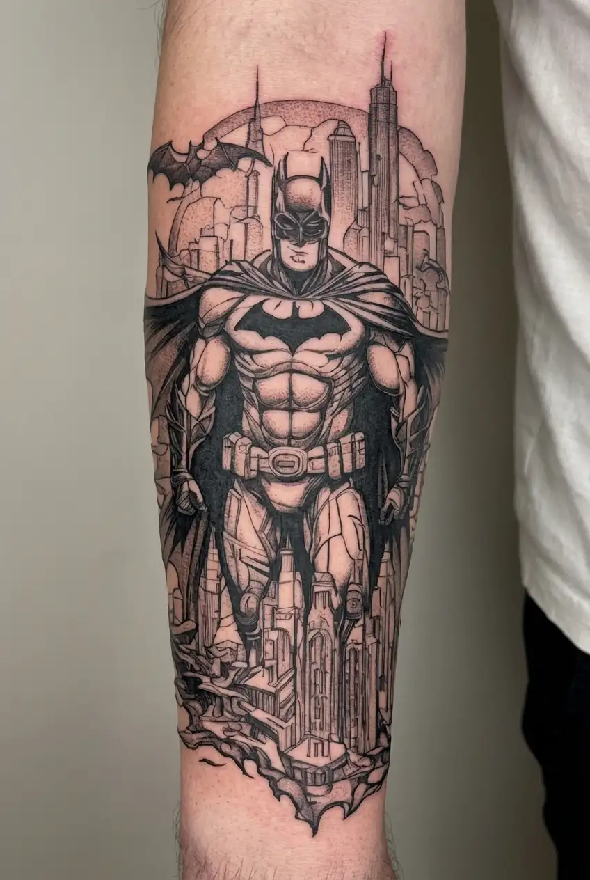 batman overlooking gotham city inside tattoo design idea