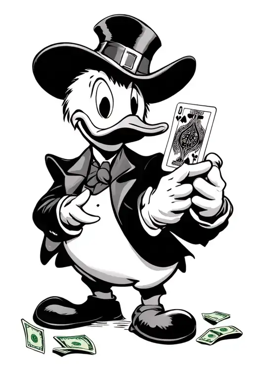 scrooge Mcduck with playing cards and money. tattoo design idea