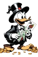 scrooge Mcduck with playing cards and money. tattoo design idea