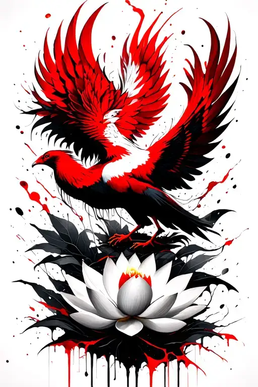phoenix rising with lotus flowers intertwined tattoo design idea