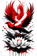 phoenix rising with lotus flowers intertwined tattoo design idea