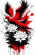 phoenix rising with lotus flowers intertwined tattoo design idea