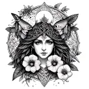 Celtic Goddess, Danu. Surrounded by Salmon, the moon and Moonflowers tattoo design idea