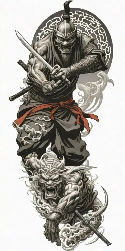 demon  ninjas and samurai tattoo design idea