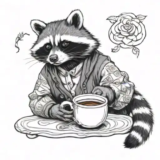 raccoon with cardigan and a tea cup tattoo design idea
