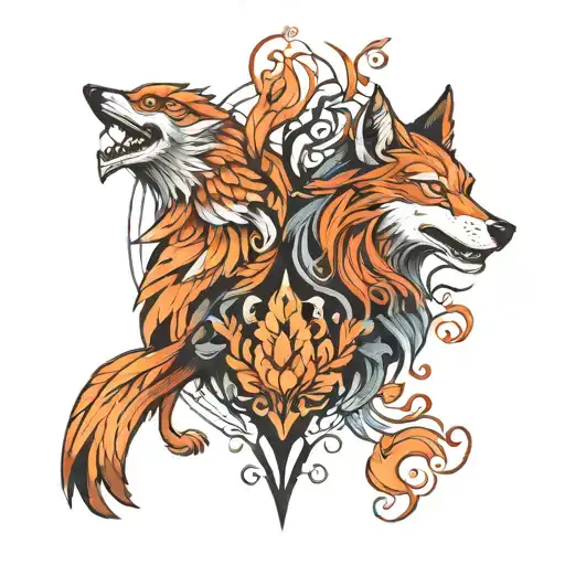 wolf and phoenix  tattoo design idea