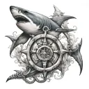 Sea anchor as the theme, add shark tattoo design idea