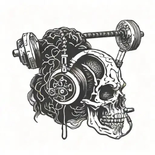half brain half heart with headphone's deadlifting tattoo design idea