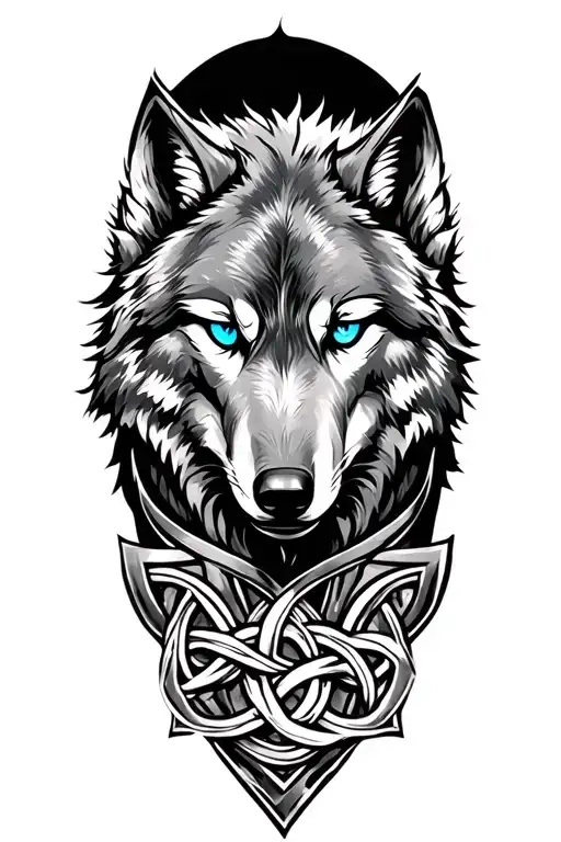 wolf with blue eyes on armor tattoo design featuring Celtic trinity knot  tattoo design idea