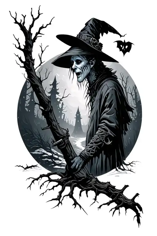 spooky jack frost road less traveled tattoo design idea