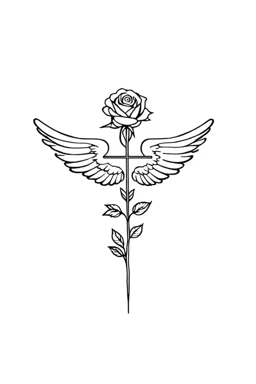 A rose, Cross and Angel wings tattoo design idea