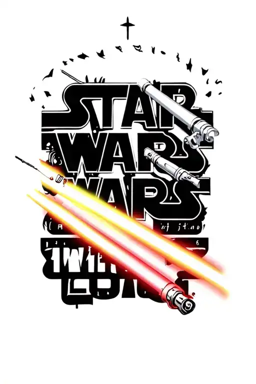 "Star Wars" A Star Wars lightsabers design with intricate and simple details surrounding tattoo design idea