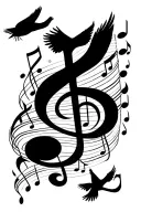 1 music notes floating with 3 birds flying  tattoo design idea