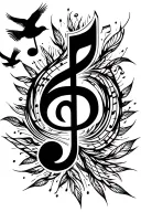1 music notes floating with 3 birds flying  tattoo design idea