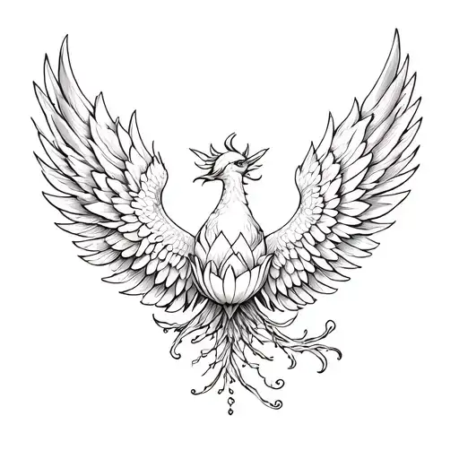 lotus and phoenix rising Phoenix wings spread tattoo design idea