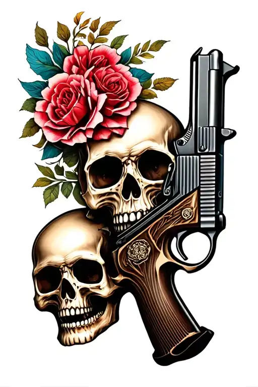 gun and skulls tattoo design idea