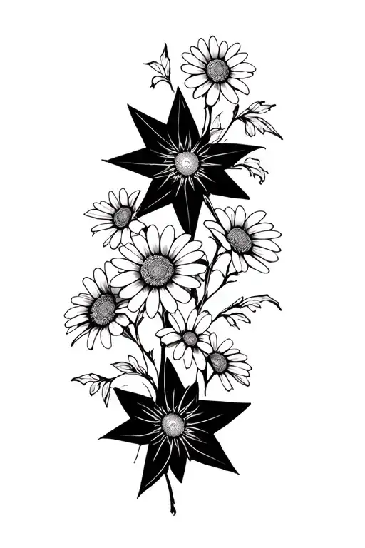 star and daisies vines tattoo design idea