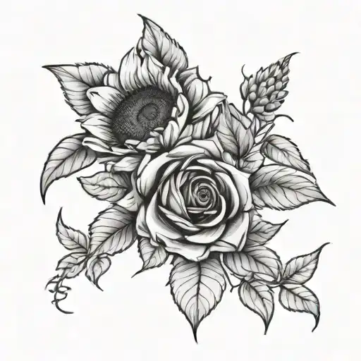 "live the dash" with roses and sunflowers tattoo design idea