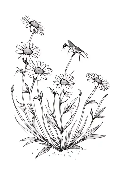 rolly Polly, fence, honeysuckle, cricket, daisies, tattoo design idea
