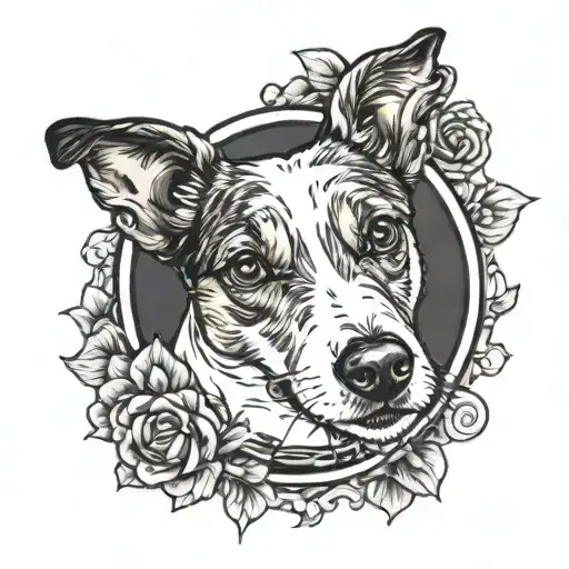 dog paw with jack russell portrait inside tattoo design idea