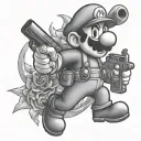 Mario holding rifle tattoo design idea
