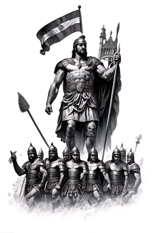 römischer kaiser colosseum surrounded by gladiators tattoo design idea