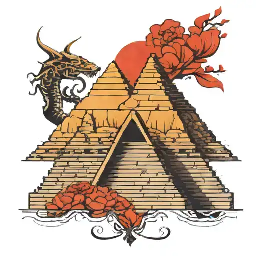 gizeh pyramid fused with great wall of china  tattoo design idea