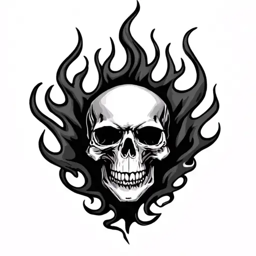 skull flames harley davidson motorcycle tattoo design idea